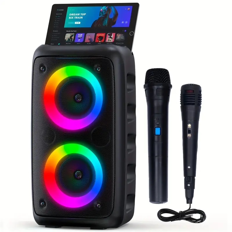 Karaoke Machine with Dual Microphones & LED Lights