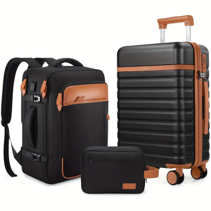 3pcs Spinner Carry-On Luggage Set with Travel Backpack