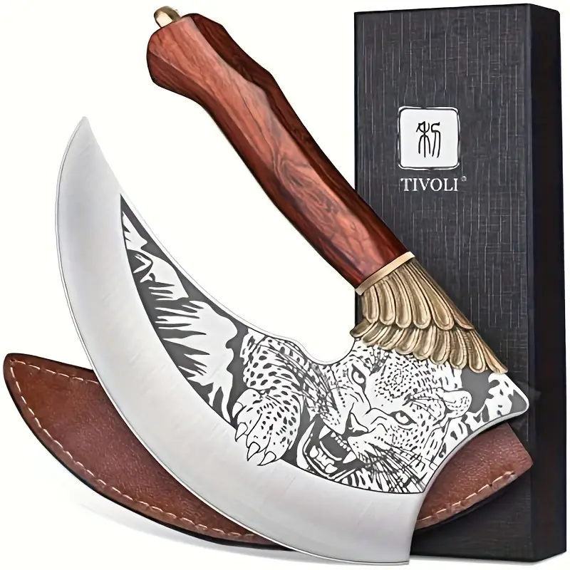 Viking Pizza Cutter Axe with Rose Wooden Handle