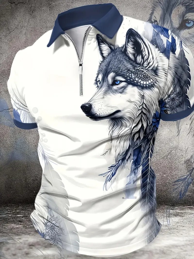 Men's 3D Wolf Print Short-Sleeved Shirt