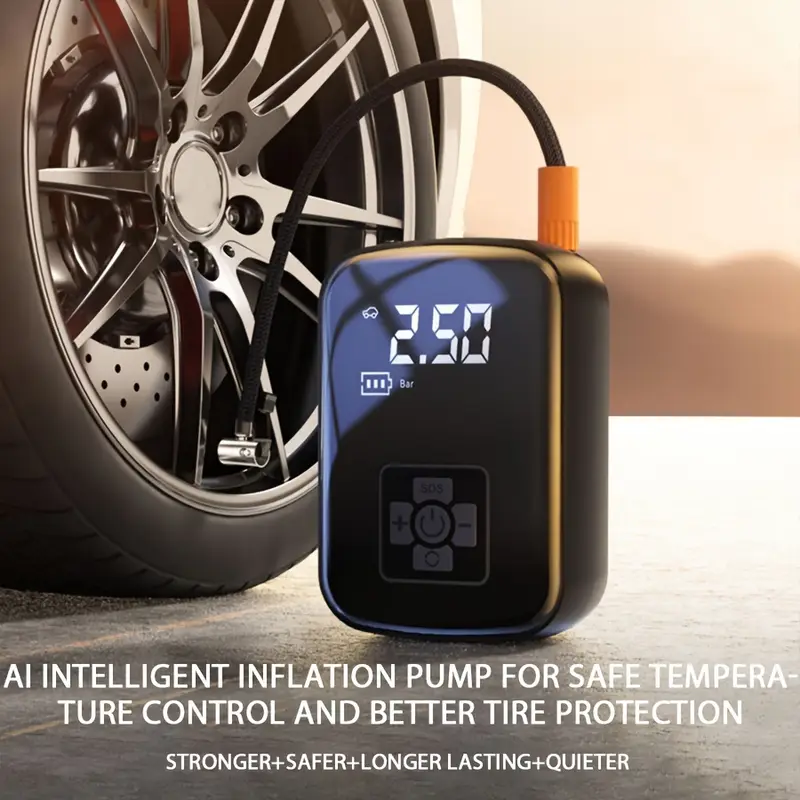 Portable Car Air Compressor with Wireless Handheld Pump & Light