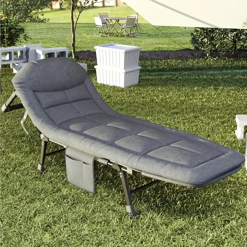 Stainless Steel Folding Lounge Chair with Gray Cushion