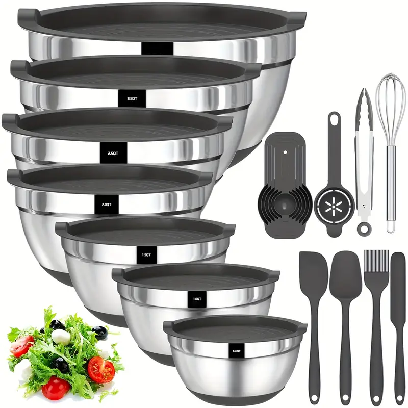 20-Piece Stainless Steel Mixing Bowls with Airtight Lids