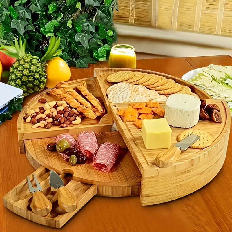 Bamboo Cheese Board with Serving Knives Set
