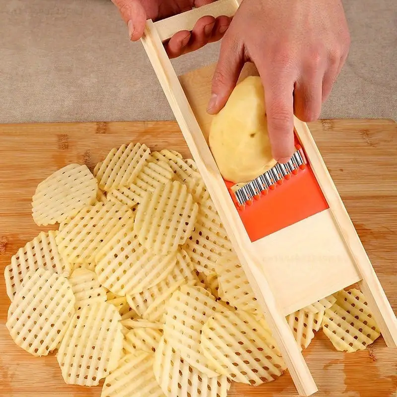 Manual Potato Slicer with Wooden Handle (Wave Cutter)
