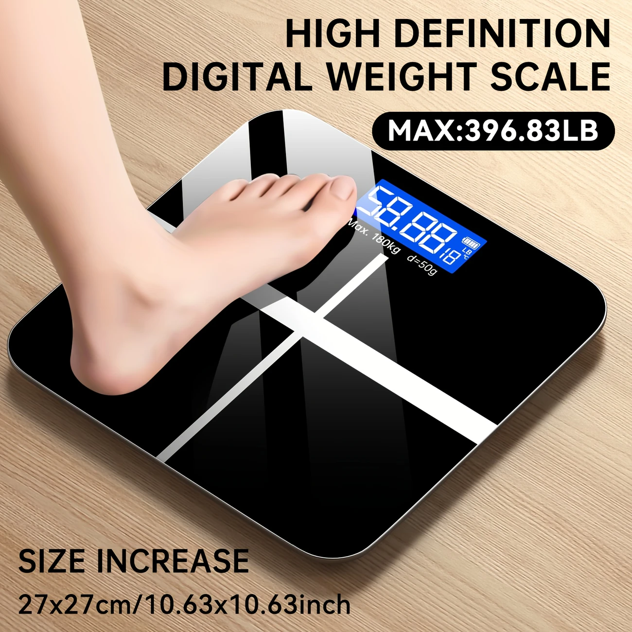 Digital Bathroom Scale with HD LCD Display | 396lb Capacity | KG/LB Switchable