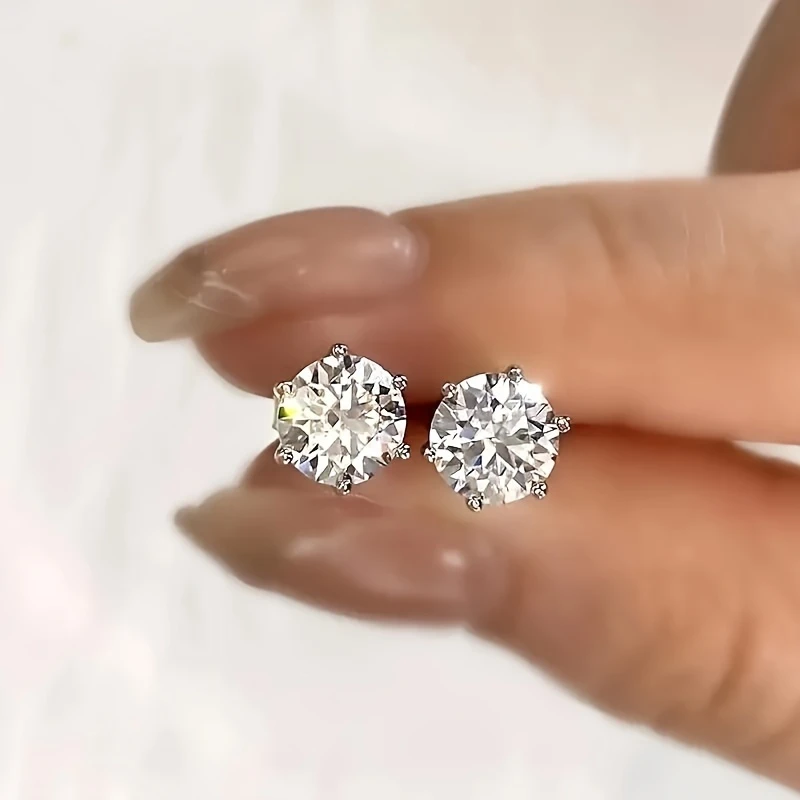 S925 4ct Moissanite Stud Earrings – 2pcs Screw Back 8mm