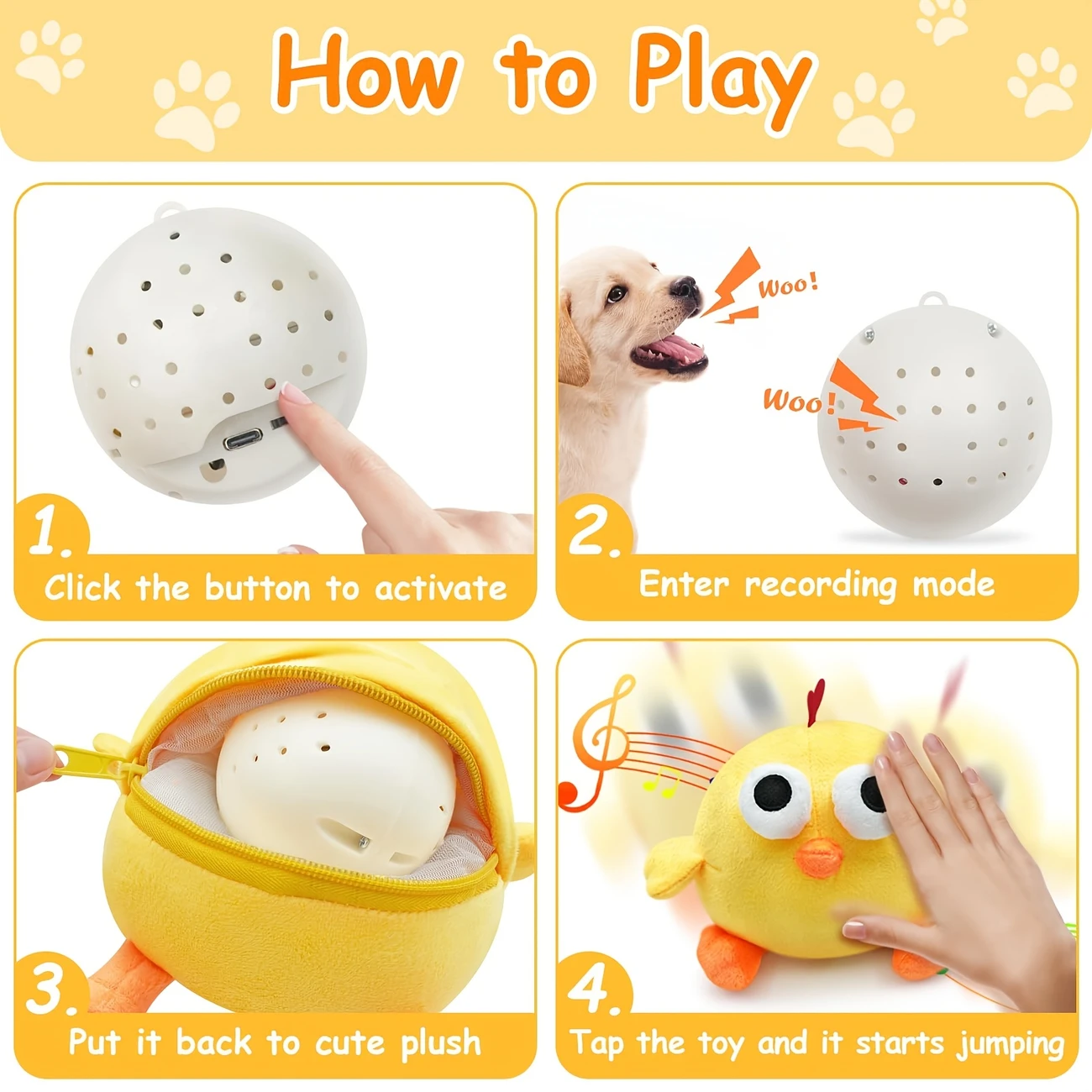 Rechargeable Squeaky Chicken Dog Toy – Music, Voice Recording & Motion-Activated Fun